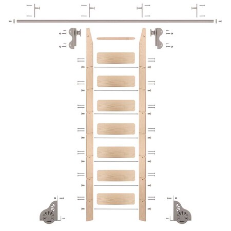 Quiet Glide Ladder 8.06 ft. Unfinish Maple Sat Nickel Hook Roller Kit with 8 ft. Rail QG.510-8MA-08-V.02